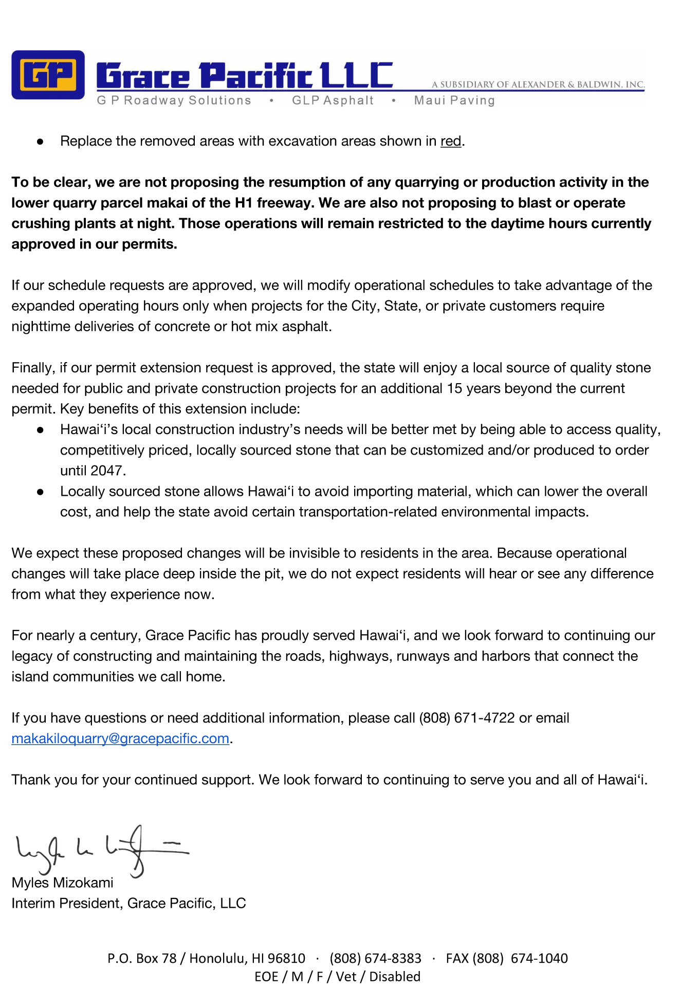 GP-Follow-up Letter Makakilo Quarry-091323